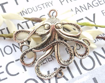 10 pcs of Antique Silver 3D Octopus Charms Pendants 36x44mm