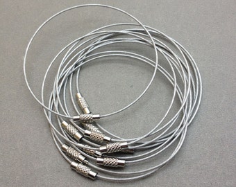 50pcs 8 inch 1mm thickness silver stainless steel round choker bracelet wires with screw clasps