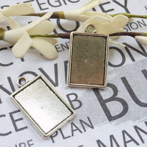 20Pcs 14x21mm antique silver Plated Brass Cabochon Base frame Pendant Base with Loop