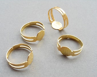 100 pcs of Gold Adjustable Ring Bases with 8mm Pad