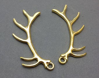 10 pcs Antique Gold antlers charm deer horn pendant charm santa elk horn 30x65mm