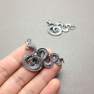 6 pcs of Antique Silver Rattle Snake Charms 30mmx49mm