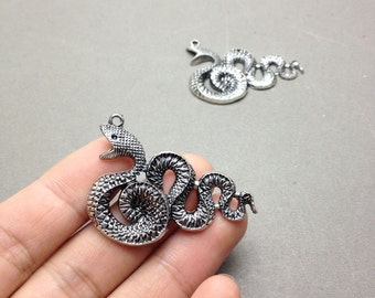 6 pcs of Antique Silver Rattle Snake Charms 30mmx49mm