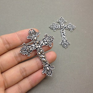 6 pcs of Antique Silver Cross Charms Penadnt 49x65mm