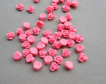 100pcs Hot pink Rose Flowers Cabochons Cameo Base Setting Resin Rose Flower 8mm