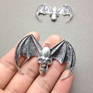 4 pcs of Devil Wing Charms Antique Silver Skull Pendants 40mmx60mm
