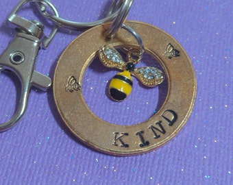 Bee Kind Keychain / keyring, purse charm, backpack charm or rearview mirror hanger
