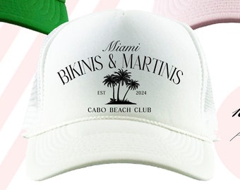 Country Club Trucker Hats | Beach Club Cabana Club Girls Trip | Bachelorette Party Vintage Retro Design | Palm Theme Bach Custom Text