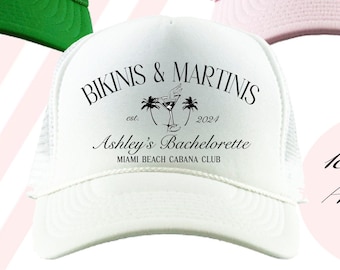 Country Club Trucker Hats | Beach Club Cabana Club Girls Trip | Bachelorette Party Vintage Retro Design | Martini Theme Bach Custom Text