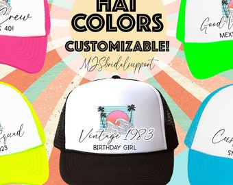 40 AF Squad Crew 40th Birthday Hats | 13 Colors to choose | Vacation Birthday Retro Waves 40th Bday Turning 40 30 21 Cancun Cabo Mexico