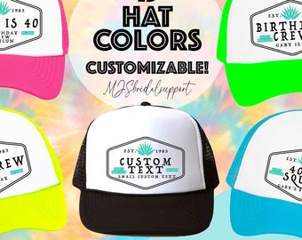 Mexico Custom Birthday Hats | 13 Colors | Tequila Themed Agave Trucker | Cabo Cancun Squad Vintage Forty 40 40AF | Bday Crew Beach Neon