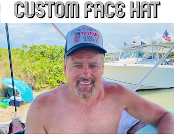 Custom Funny Party Hat with FACE | Birthday Hat 30 40 50 60 70 80 Years Old Vacation | Free Design Services | Send me a photo!