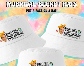 CUSTOM Bucket Hat with FACE for Birthday Party | Put Photo on a Hat for Mexico Fiesta Vacation | Retro Groovy Style 90's | Forty 40 AF Bday