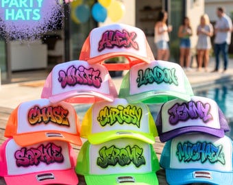 Custom Birthday Party Hats, Personalized Name Hats for Kids, Airbrush Style, Birthday Party Favors, Bday Party Sports Team Soccer Hats