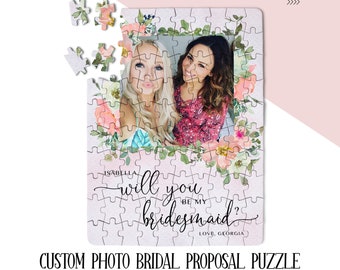 BRIDAL PARTY PROPOSAL Photo Puzzle | Floral Frame | Send Me a Photo to Create | Will you be my Bridesmaid Maid of Honor Bridal Wedding Party