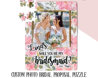 BRIDAL PARTY PROPOSAL Photo Puzzle | Floral Background with Gold Frame | Send Me a Photo to Create | Will you be my Bridesmaid
