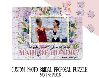 BRIDAL PARTY PROPOSAL Photo Puzzle | Floral Frame | Send Me a Photo to Create | Will you be my Bridesmaid Maid of Honor Bridal Wedding Party