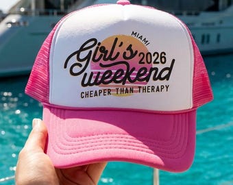 Girls Trip Trucker Hats | 13 Colors to choose | Vacation and Birthday Miami Key West Cabo 90's Trucker Hat Retro Sunset Girls Weekend BFFs