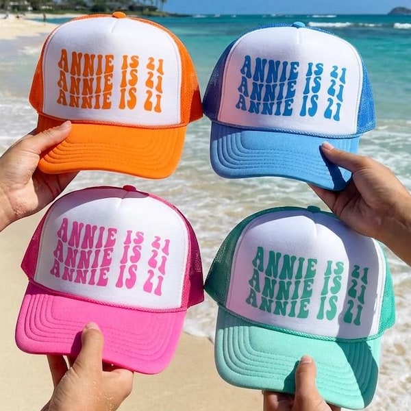 Gorra de camionero personalizada para cumpleaños, con nombre y edad, para viaje de chicas, para fiesta de cumpleaños en la playa, para grupos de 21, 30 y 40 años.