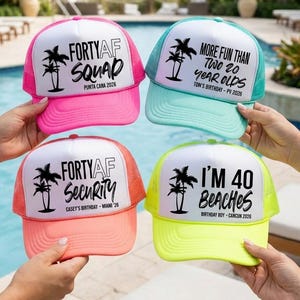 40 AF Squad Crew 40th Birthday Hats | 13 Colors | Vacation and Birthday 40th Bday Turning 40 Vintage Retro 1983 | Cabo Cancun Squad Vintage