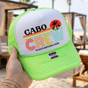 Texte fait sur commande de chapeaux de soleil rétro | Mexique Beach vintage Fabriqué en | Camionneur Sunset des années 90 pour les vacances et les anniversaires | 40 ans 40 anniversaires amusants image 1