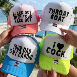 Funny Trucker Hats for Hat Roulette Birthday Bachelorette Party Neon Colors Solid Colors Totally Custom Inappropriate Fun Truckers