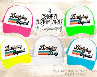 Retro Birthday Squad Hats | 10 Colors to choose | Vacation and Birthday Bday Boy Bday Girl Rainbow 70's