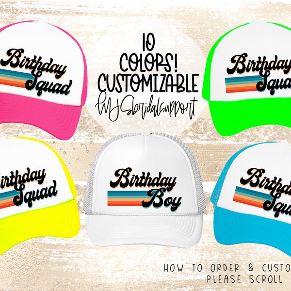 Retro Birthday Squad Hats | 10 Colors to choose | Vacation and Birthday Bday Boy Bday Girl Rainbow 70's