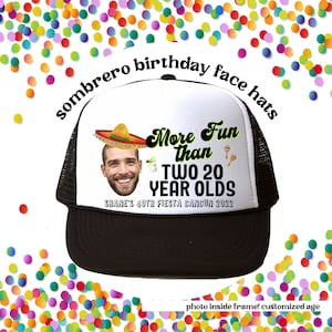 Custom 40th Birthday FACE Hats | Mexico Fiesta Sombrero | Party Favor for Birthday Celebration | Funny Hat Mexican Celebration Turning 40