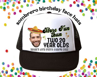 Custom 40th Birthday FACE Hats | Mexico Fiesta Sombrero | Party Favor for Birthday Celebration | Funny Hat Mexican Celebration Turning 40