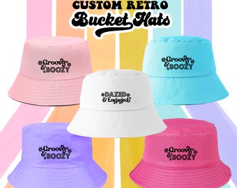 Retro Bachelorette Bucket Hat | 7 Colors to Choose | Custom Groovy Text | Girls Trip Vacation 90's Theme Boozed Confused Daisy