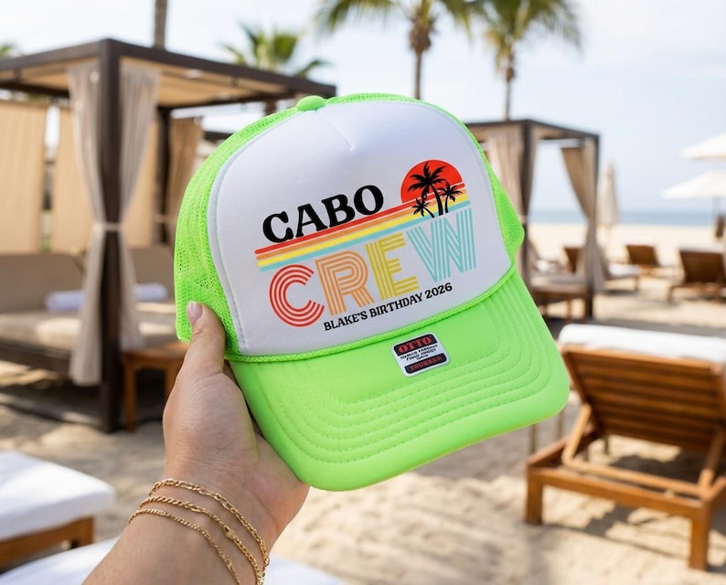 Texte fait sur commande de chapeaux de soleil rétro | Mexique Beach vintage Fabriqué en | Camionneur Sunset des années 90 pour les vacances et les anniversaires | 40 ans 40 anniversaires amusants image 1