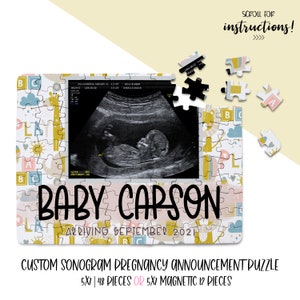 PREGNANCY Announcement PUZZLE with Custom Ultrasound Photo | Text is Totally Custom | Pregnancy Reveal For Parents | 12 piece or 48 piece