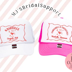 Cowgirl Theme Nashville Trucker Hats | Martini Cocktails Texas Bachelorette Trip | Bach Party Customizable | Cowboy Boot Western Custom Text