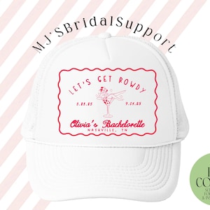 Nashville Bachelorette Trucker Hats | Cowgirl Theme Nash Country Club Bach Hat | Nashville Custom Text and Name | Last Rodeo Let&#39;s Get Rowdy