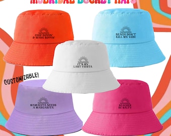 Retro Bachelorette Bucket Hat | Mexico Sayings with Custom Text Sun Rays | Pool Party Mexico Fiesta Birthday Bachelorette Funny Final Fiesta