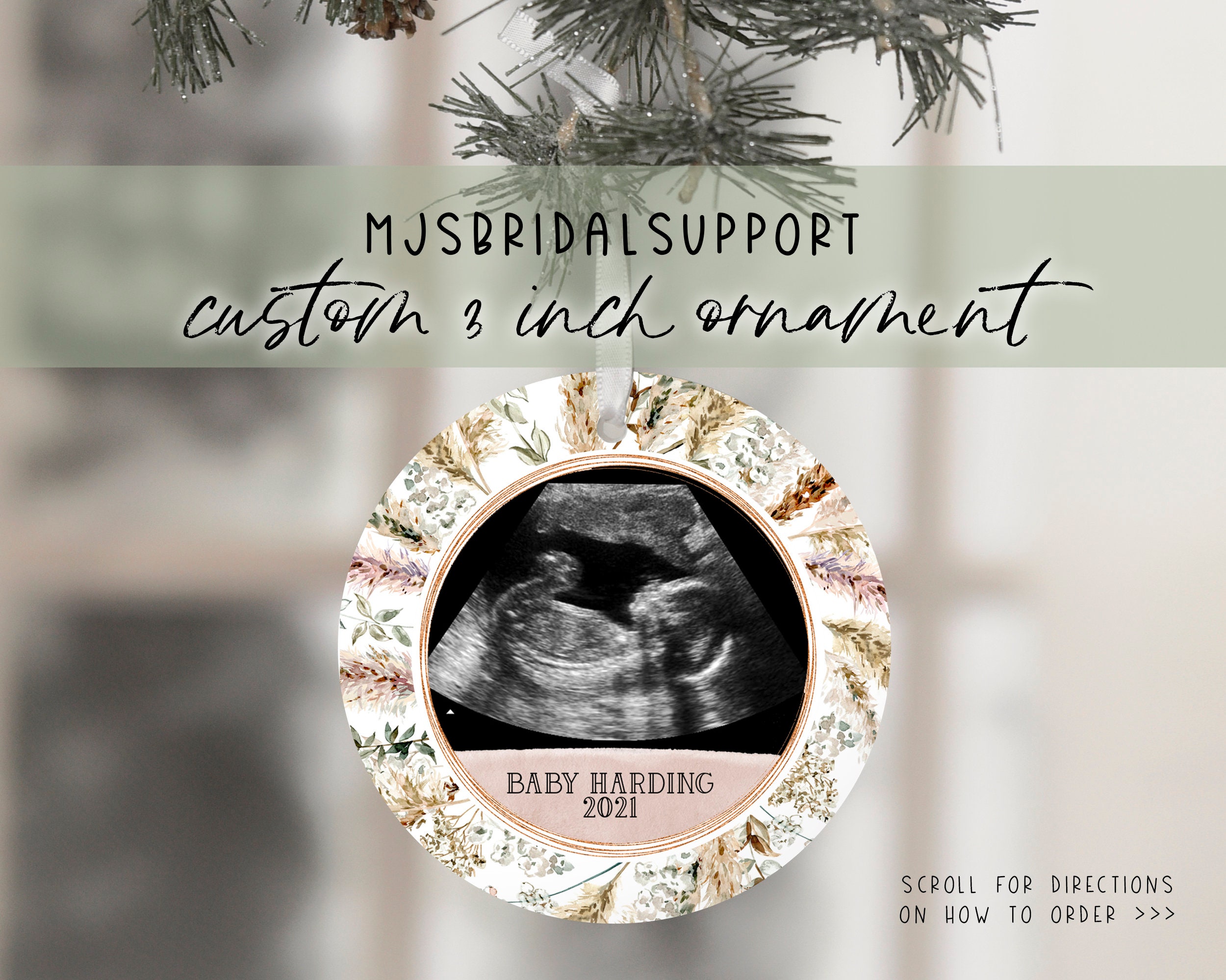 PREGNANCY Ornament | Ultrasound Photo Custom Gift | Pregnant Announcement | Grandma Grandpa Surprise | Christmas Gift | New Baby Reveal