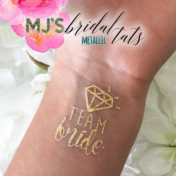 METALLIC Gold Team BRIDE Waterproof Temporary Tattoo for Bridal Party Bachelorette Bridesmaid Maid of Honor Bride Wedding Fun Chic & Cool