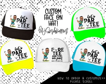 Birthday Golf Trucker hats w/ CUSTOM Photo for Head | GOLF Trip FUNNY with Bday Head | Trip Crew Squad Golfing Vegas Arizona 40th Forty 40