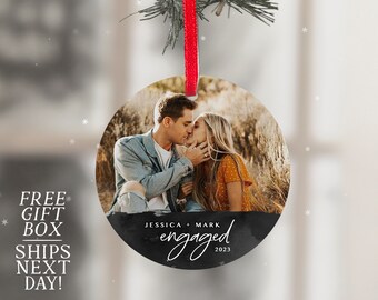 2023 ORNAMENT ENGAGED Photo | Engagement Photo Tree Decoration | Christmas Gift | Photograph | First Christmas Engagement Design Black