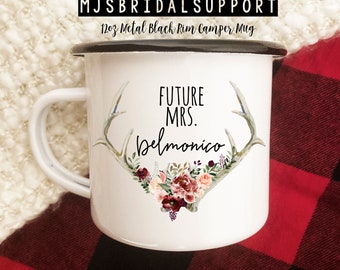 Future Mrs Antlers Camper Mug | Custom Name | Boho Wedding | Fall Colors | Floral Antlers | Hiking Camping Bridal Engagement
