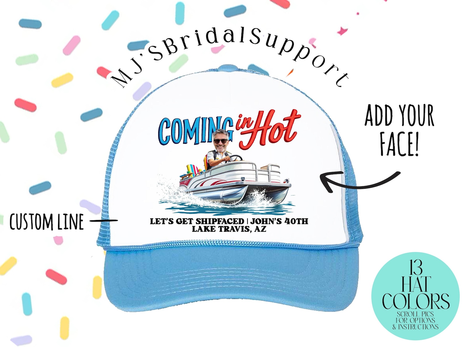 Pontoon Birthday Hat With CUSTOM FACE | Boat Party Lake Squad Custom