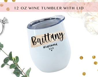 Bridal Wine Tumbler | Gold Streak with Name, Role, & Date | Gift for Bridal Party | Bridesmaid, Maid of Honor, Matron of Honor | Champagne