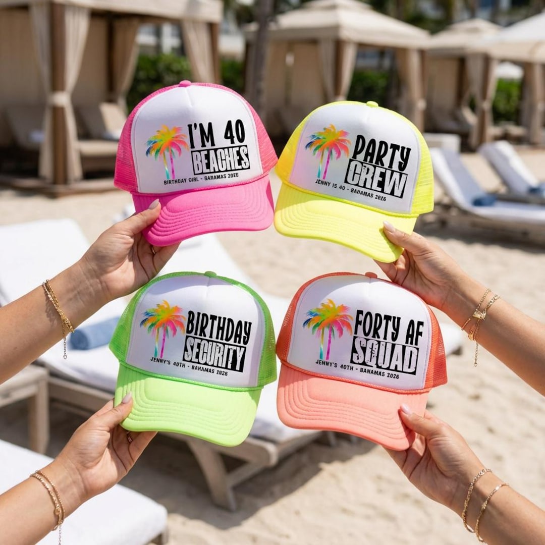 40th Birthday Hats Neon Palms | 13 Colors | Vacation and Birthday