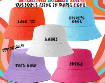 Retro Bucket Hat | Custom text with Daisy Font | Great for Bach Party Pool Party Vacay 6 Colors Mexico Bride Tribe Dirty 30 Bachelorette