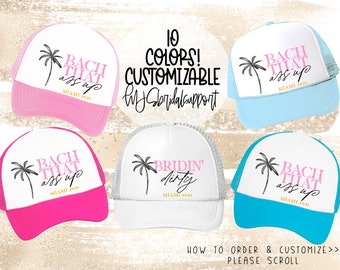 Funny Bachelorette Hats | custom bottom line | 10 Colors to choose | Bach Bash Bachelorette Bride Squad Tribe Miami Palm