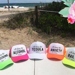 NEON I&#39;ll Bring Bachelorette Party Hat / Totally Customizable Trucker Cap / Pool Party / Vegas Miami / Beach Vacation / Bridesmaid Hat / Hen