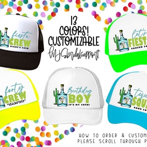 Mexico Birthday Hats | 13 Colors to choose | Vacation 40th Bday Turning 40 Tequila Funny Crew Squad Mexico Cabo Forty AF Custom Line