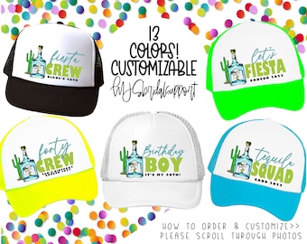 Mexico Birthday Hats | 13 Colors to choose | Vacation 40th Bday Turning 40 Tequila Funny Crew Squad Mexico Cabo Forty AF Custom Line