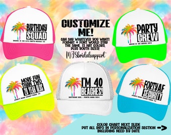 40th Birthday Hats Neon Palms | 13 Colors | Vacation and Birthday 40th Bday Turning 40 Vintage Retro 1984 | Cabo Cancun Squad Vintage Unisex